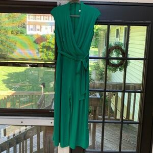 LONDON Times Green Faux Wrap Cropped Jumpsuit size 10